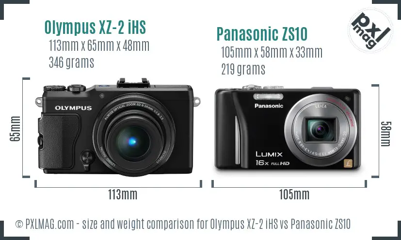 Olympus XZ-2 iHS vs Panasonic ZS10 size comparison