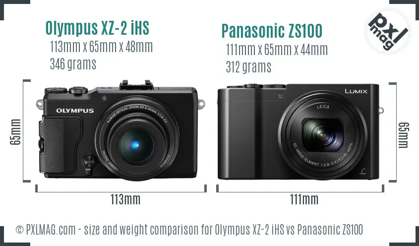 Olympus XZ-2 iHS vs Panasonic ZS100 size comparison