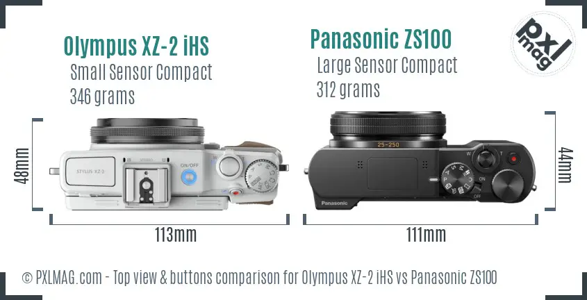 Olympus XZ-2 iHS vs Panasonic ZS100 top view buttons comparison