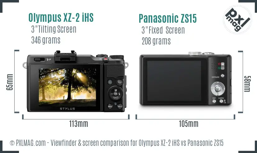 Olympus XZ-2 iHS vs Panasonic ZS15 Screen and Viewfinder comparison