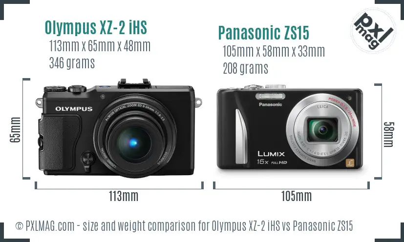 Olympus XZ-2 iHS vs Panasonic ZS15 size comparison