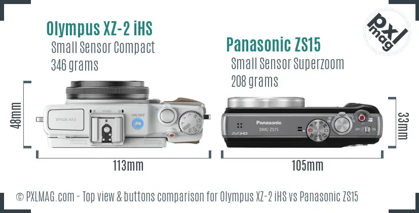 Olympus XZ-2 iHS vs Panasonic ZS15 top view buttons comparison