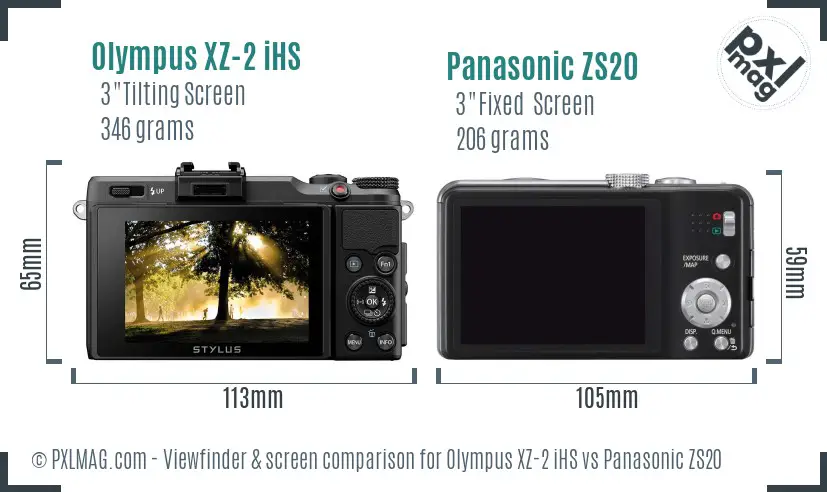 Olympus XZ-2 iHS vs Panasonic ZS20 Screen and Viewfinder comparison