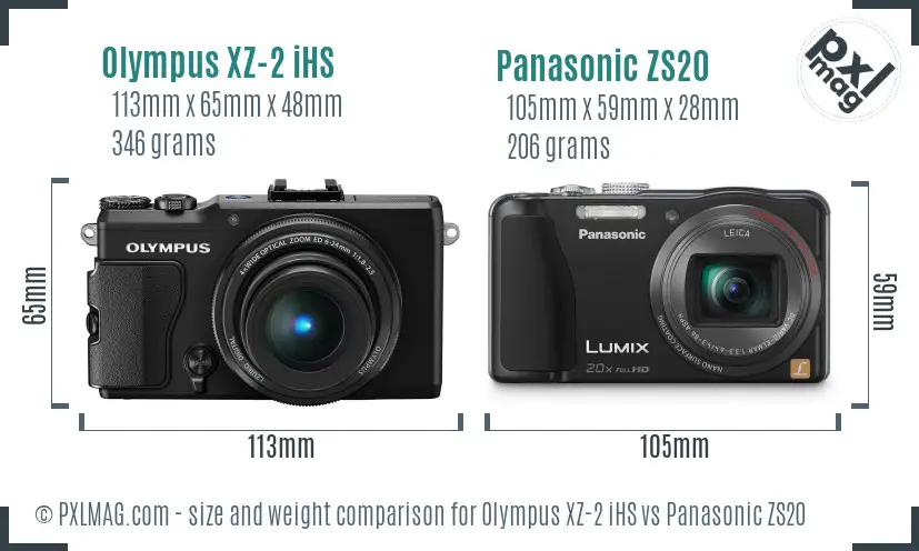 Olympus XZ-2 iHS vs Panasonic ZS20 size comparison