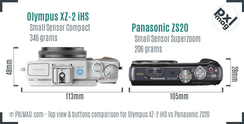 Olympus XZ-2 iHS vs Panasonic ZS20 top view buttons comparison