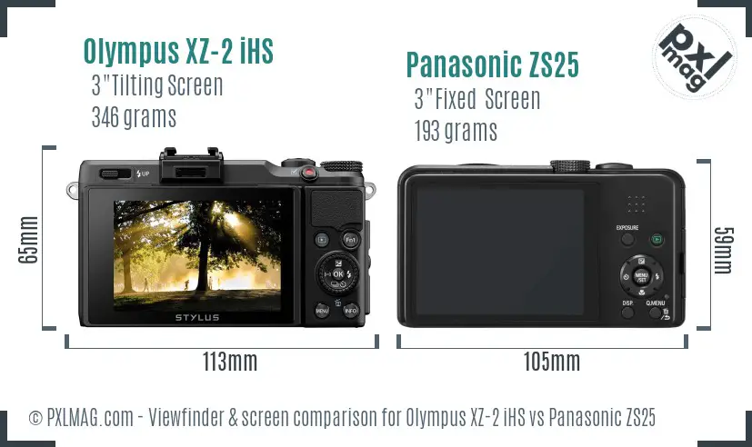 Olympus XZ-2 iHS vs Panasonic ZS25 Screen and Viewfinder comparison