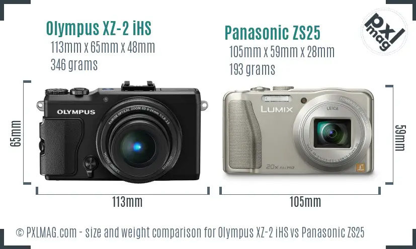 Olympus XZ-2 iHS vs Panasonic ZS25 size comparison