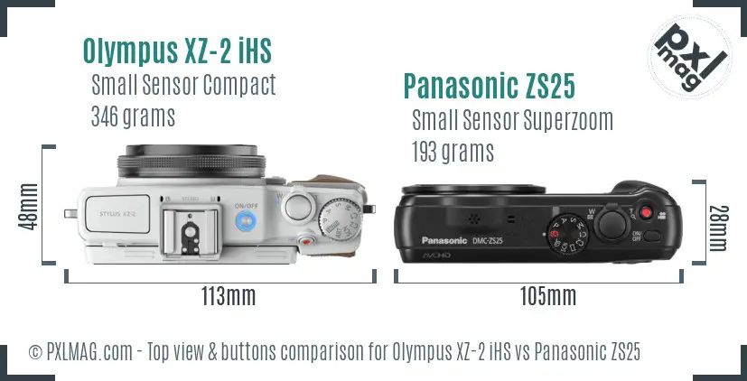 Olympus XZ-2 iHS vs Panasonic ZS25 top view buttons comparison
