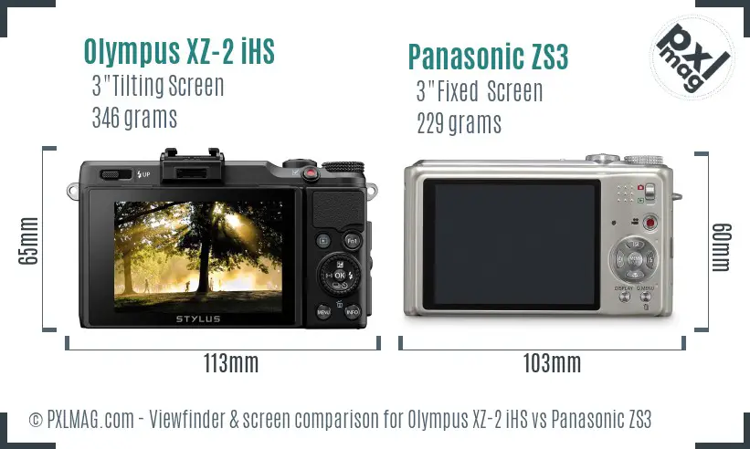 Olympus XZ-2 iHS vs Panasonic ZS3 Screen and Viewfinder comparison