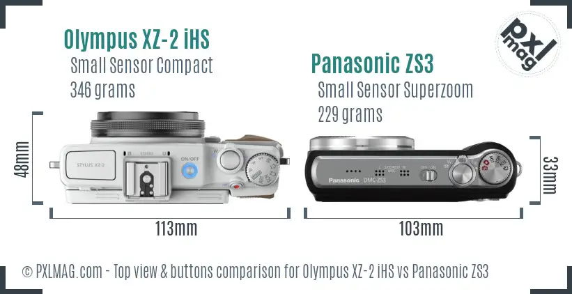 Olympus XZ-2 iHS vs Panasonic ZS3 top view buttons comparison