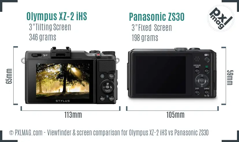 Olympus XZ-2 iHS vs Panasonic ZS30 Screen and Viewfinder comparison