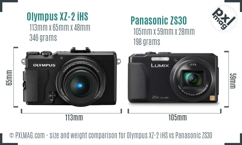 Olympus XZ-2 iHS vs Panasonic ZS30 size comparison
