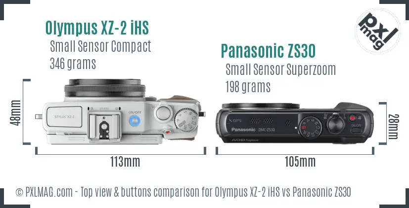 Olympus XZ-2 iHS vs Panasonic ZS30 top view buttons comparison