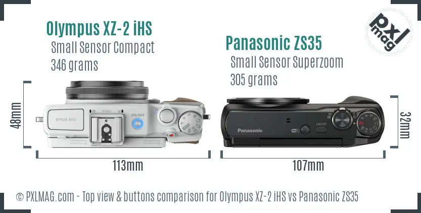Olympus XZ-2 iHS vs Panasonic ZS35 top view buttons comparison