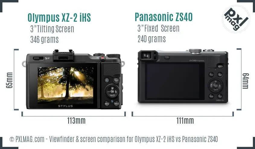 Olympus XZ-2 iHS vs Panasonic ZS40 Screen and Viewfinder comparison