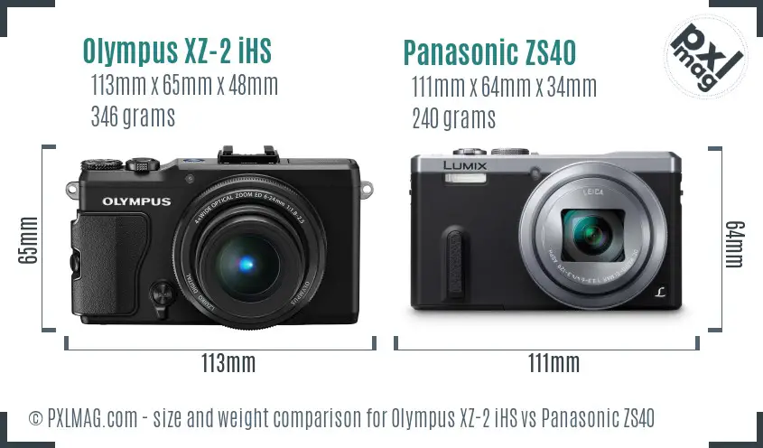 Olympus XZ-2 iHS vs Panasonic ZS40 size comparison