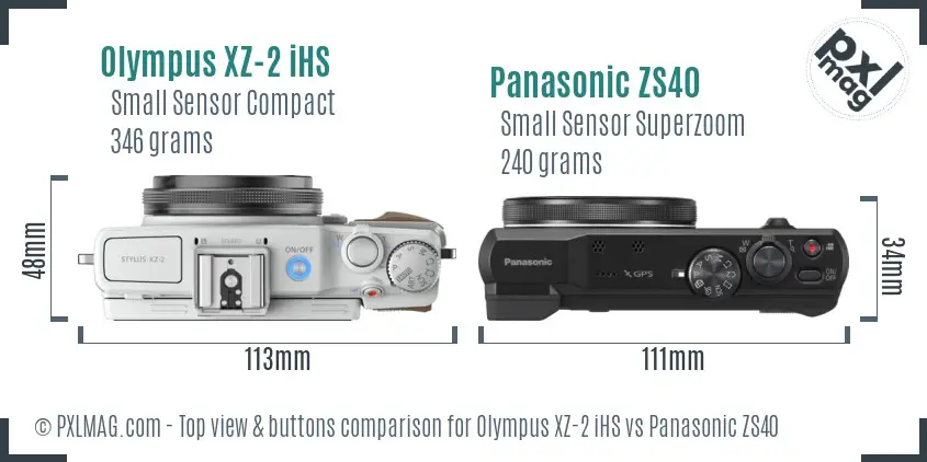 Olympus XZ-2 iHS vs Panasonic ZS40 top view buttons comparison