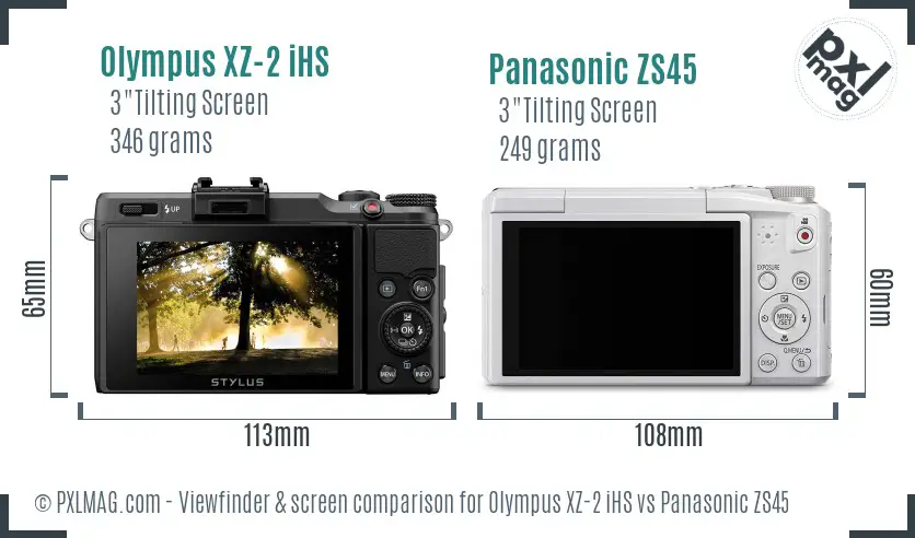 Olympus XZ-2 iHS vs Panasonic ZS45 Screen and Viewfinder comparison