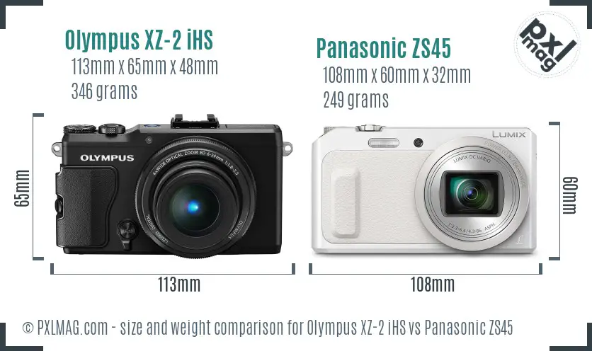 Olympus XZ-2 iHS vs Panasonic ZS45 size comparison