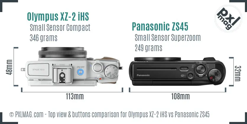 Olympus XZ-2 iHS vs Panasonic ZS45 top view buttons comparison