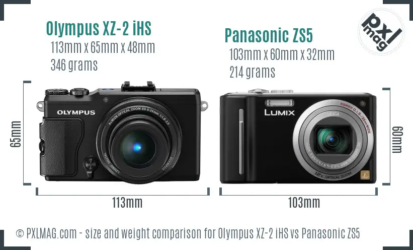 Olympus XZ-2 iHS vs Panasonic ZS5 size comparison