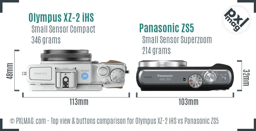 Olympus XZ-2 iHS vs Panasonic ZS5 top view buttons comparison
