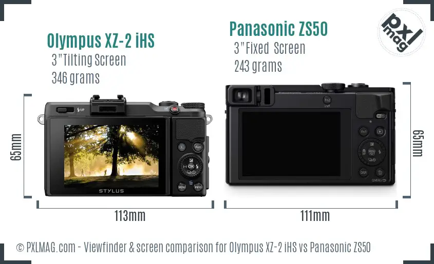 Olympus XZ-2 iHS vs Panasonic ZS50 Screen and Viewfinder comparison