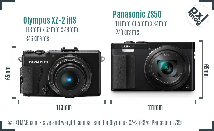 Olympus XZ-2 iHS vs Panasonic ZS50 size comparison