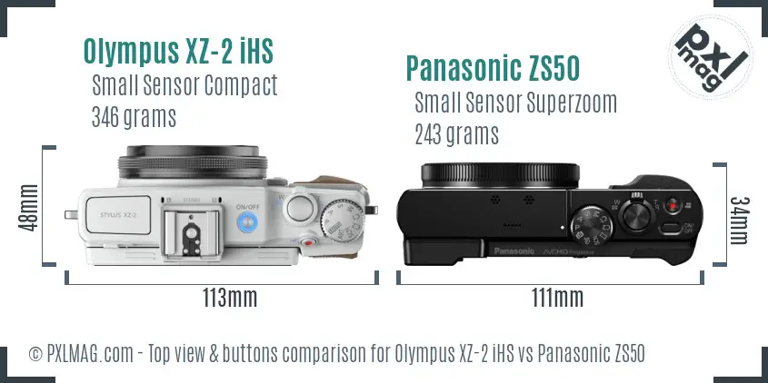 Olympus XZ-2 iHS vs Panasonic ZS50 top view buttons comparison
