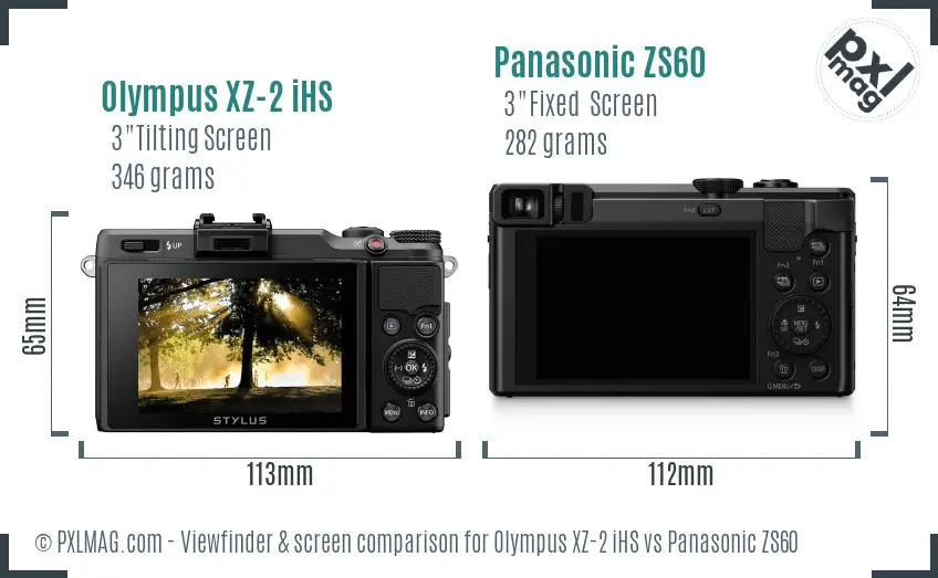 Olympus XZ-2 iHS vs Panasonic ZS60 Screen and Viewfinder comparison