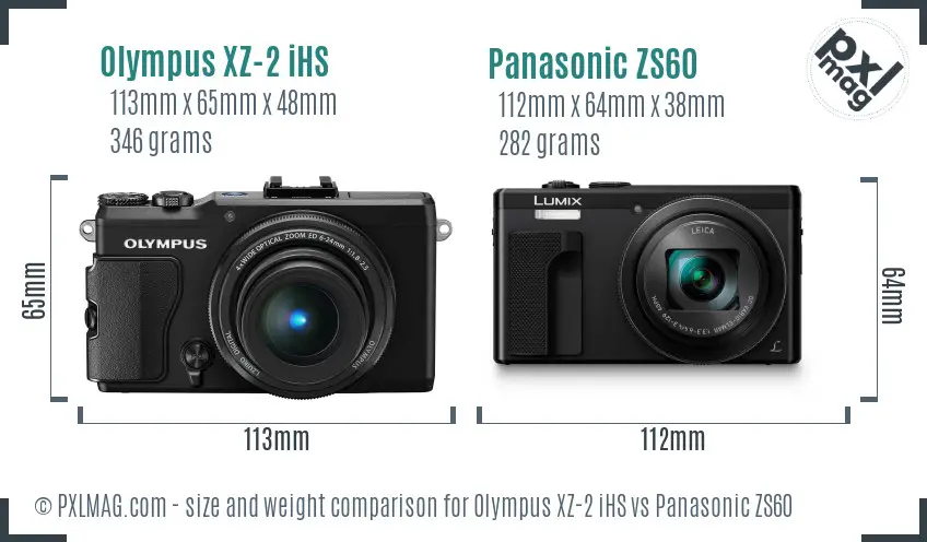 Olympus XZ-2 iHS vs Panasonic ZS60 size comparison