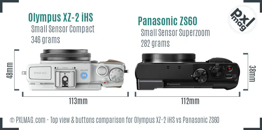 Olympus XZ-2 iHS vs Panasonic ZS60 top view buttons comparison