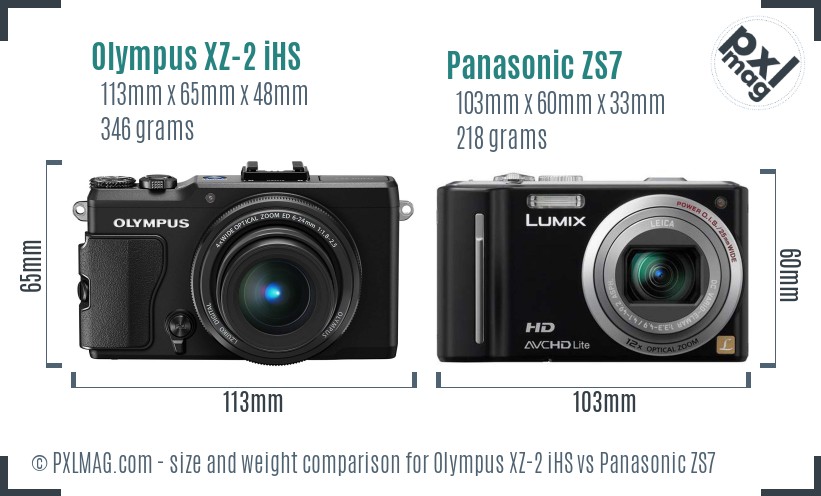 Olympus XZ-2 iHS vs Panasonic ZS7 size comparison
