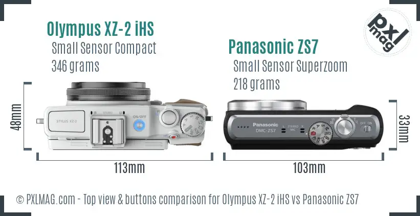 Olympus XZ-2 iHS vs Panasonic ZS7 top view buttons comparison