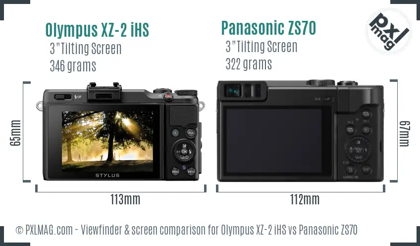 Olympus XZ-2 iHS vs Panasonic ZS70 Screen and Viewfinder comparison