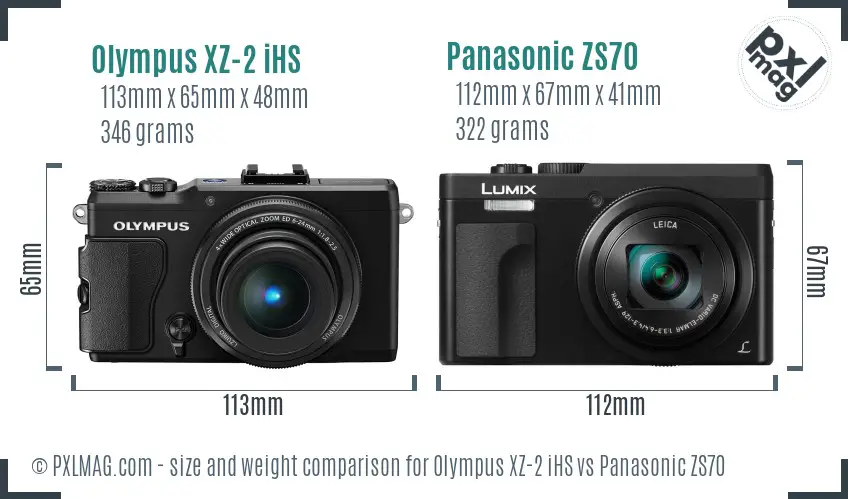 Olympus XZ-2 iHS vs Panasonic ZS70 size comparison