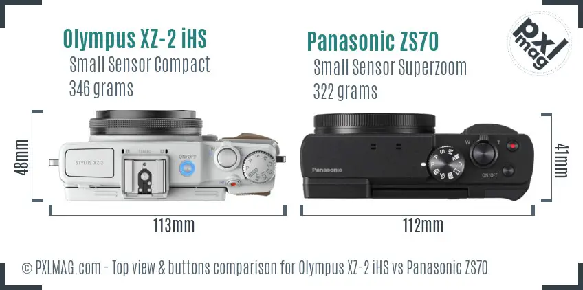 Olympus XZ-2 iHS vs Panasonic ZS70 top view buttons comparison