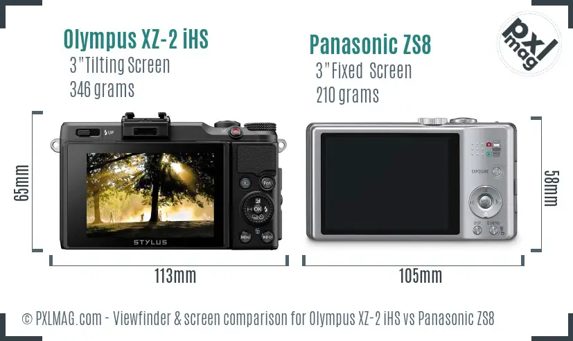 Olympus XZ-2 iHS vs Panasonic ZS8 Screen and Viewfinder comparison