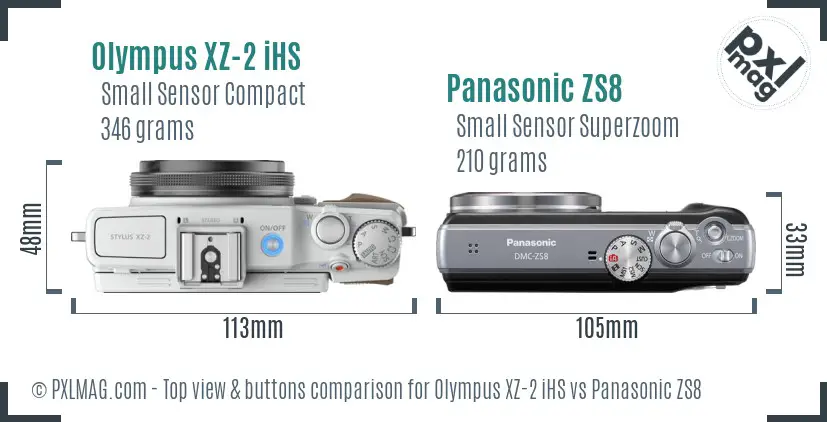 Olympus XZ-2 iHS vs Panasonic ZS8 top view buttons comparison