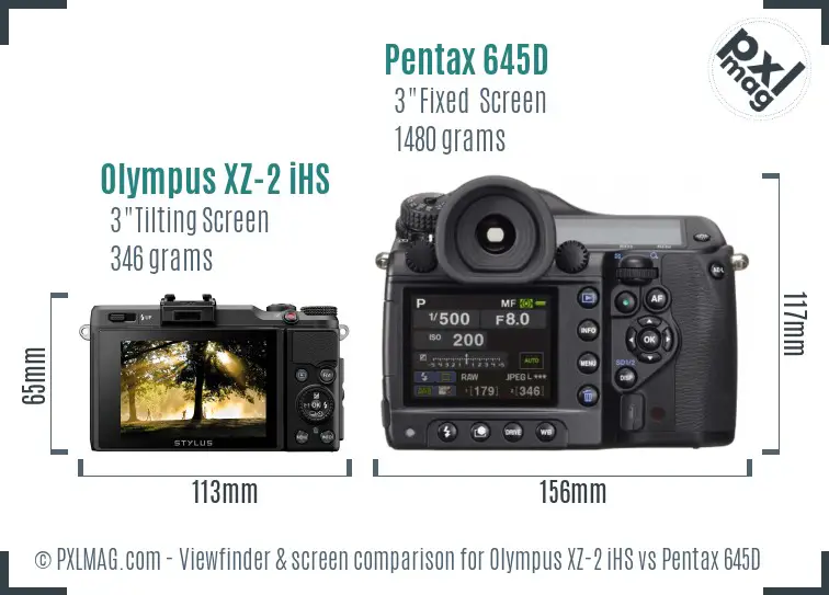 Olympus XZ-2 iHS vs Pentax 645D Screen and Viewfinder comparison