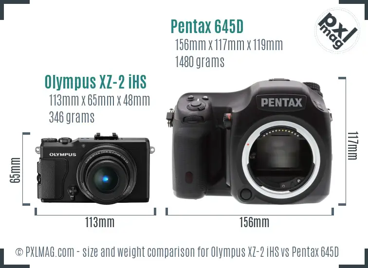 Olympus XZ-2 iHS vs Pentax 645D size comparison