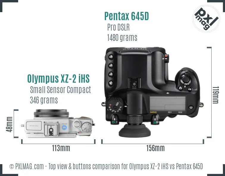 Olympus XZ-2 iHS vs Pentax 645D top view buttons comparison