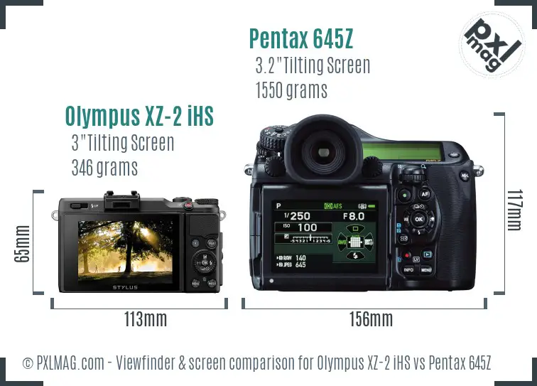 Olympus XZ-2 iHS vs Pentax 645Z Screen and Viewfinder comparison