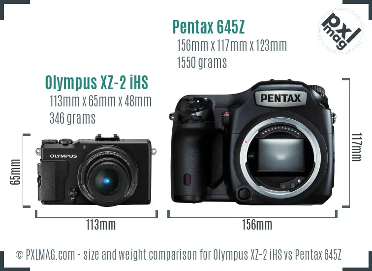 Olympus XZ-2 iHS vs Pentax 645Z size comparison