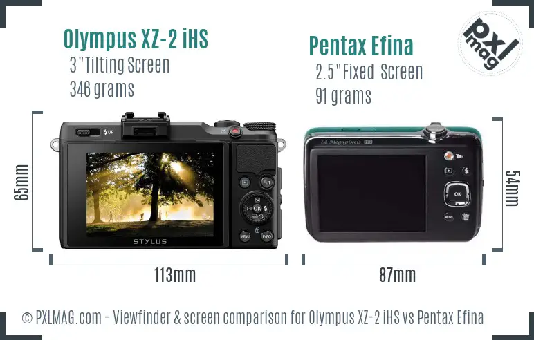 Olympus XZ-2 iHS vs Pentax Efina Screen and Viewfinder comparison