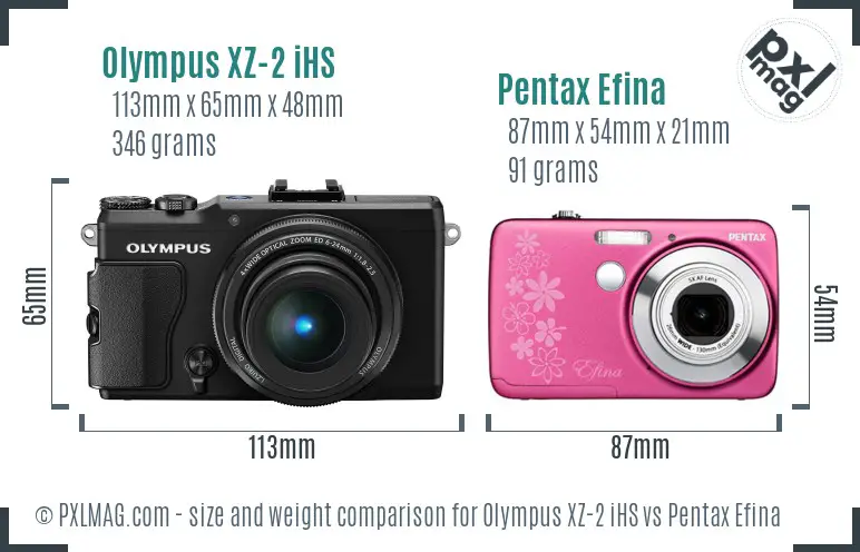 Olympus XZ-2 iHS vs Pentax Efina size comparison