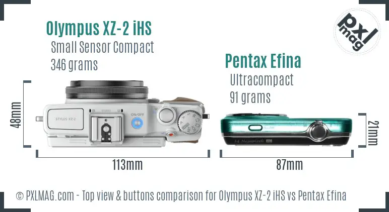 Olympus XZ-2 iHS vs Pentax Efina top view buttons comparison