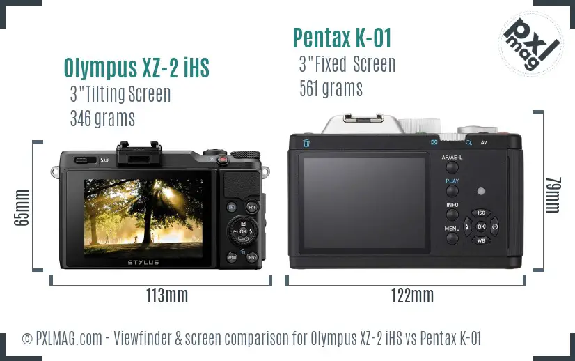 Olympus XZ-2 iHS vs Pentax K-01 Screen and Viewfinder comparison