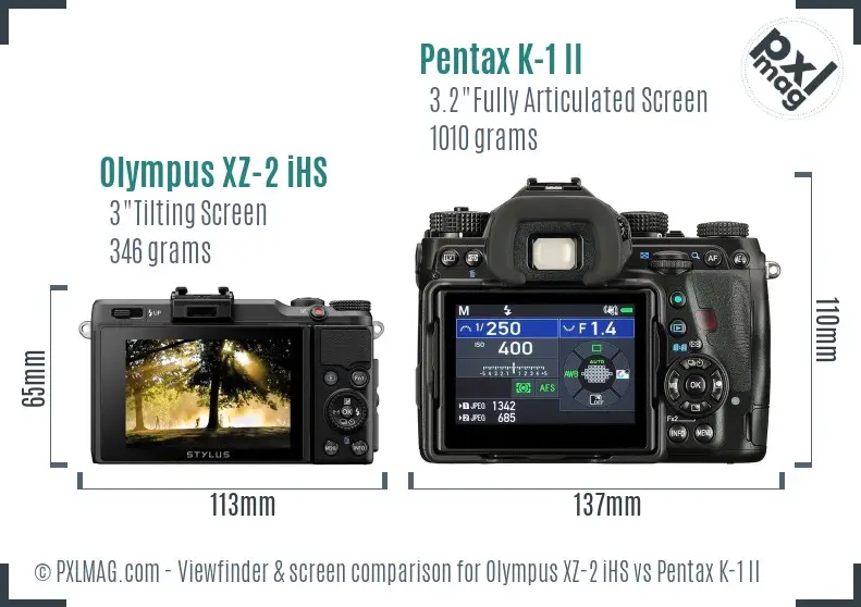 Olympus XZ-2 iHS vs Pentax K-1 II Screen and Viewfinder comparison