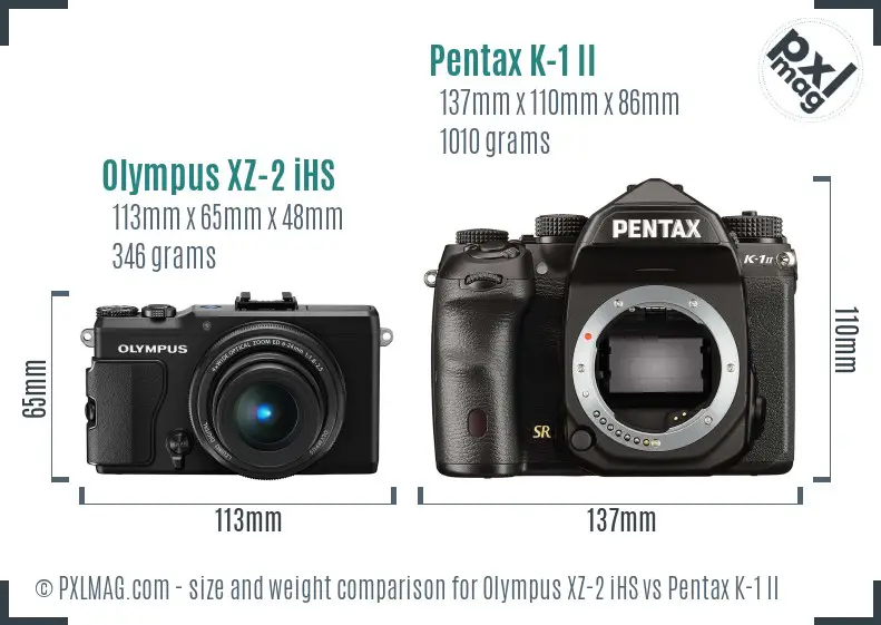 Olympus XZ-2 iHS vs Pentax K-1 II size comparison